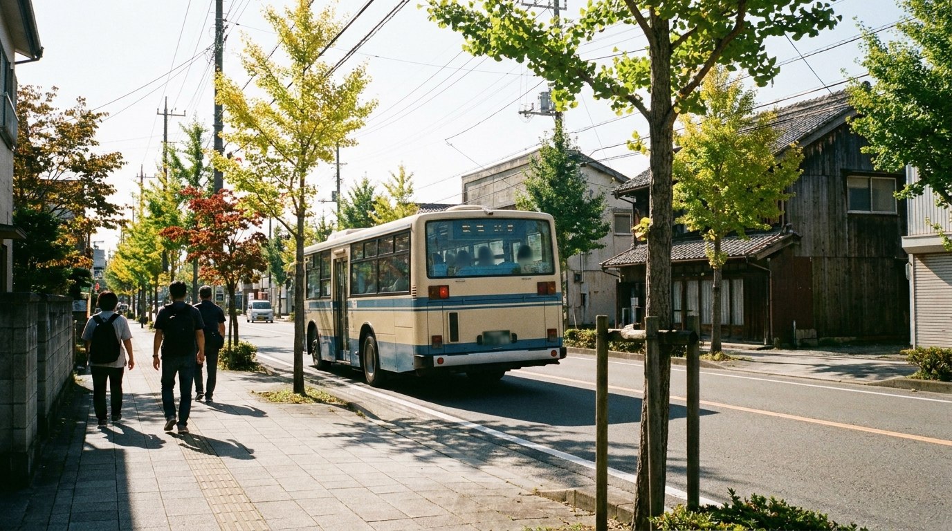 秋の旭川市内の道路を走る路線バスのイメージ