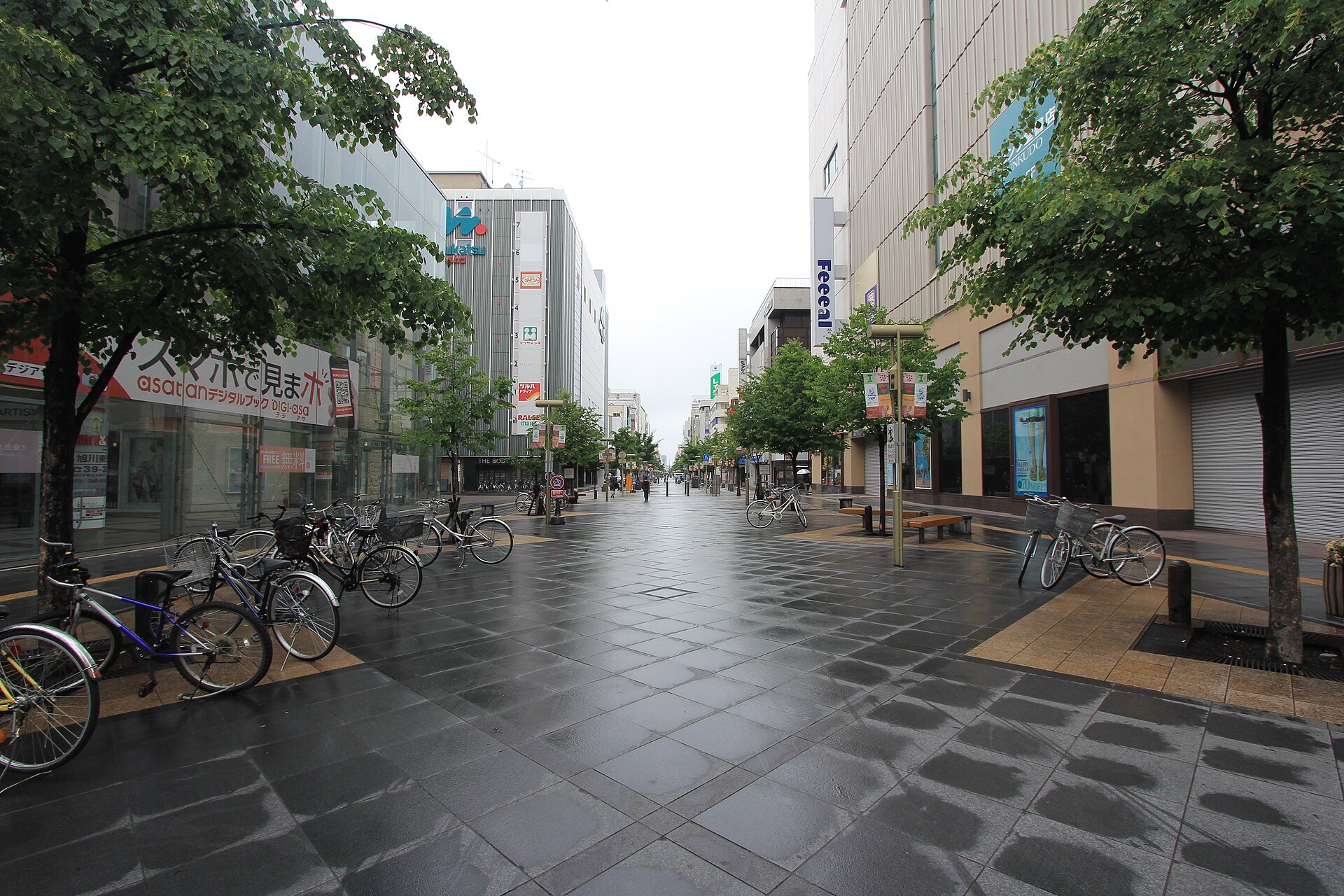 雨の日の平和通買物公園