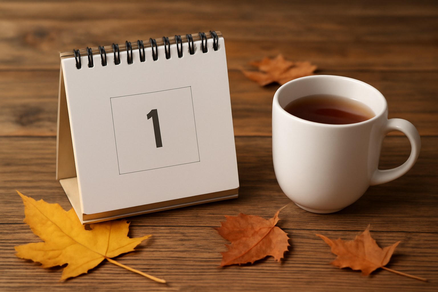 1日の卓上カレンダーと紅茶（イメージ）